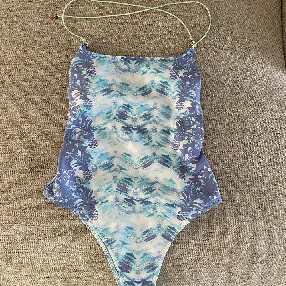Victorias Secret Tropical Pineapple‎ One Piece Swimsuit Sz Medium Blue